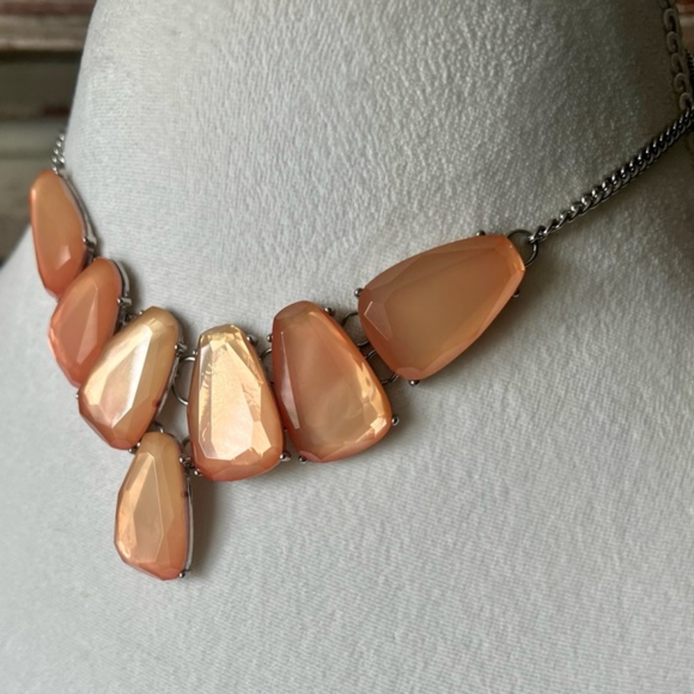 Beautiful Chunky Statement Necklace with Peach Colored Beads 19”